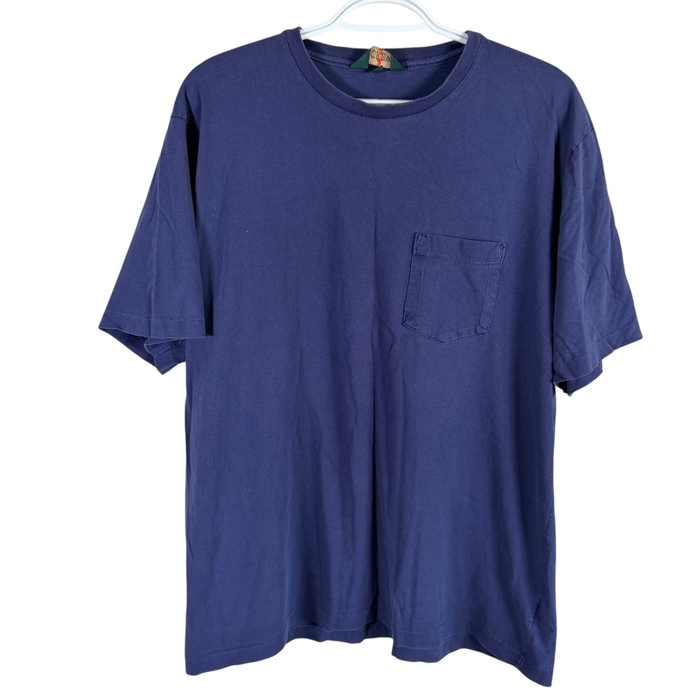 Vintage J.Crew Oarsman Pocket T-Shirt Mens XL Blue Made in USA Distressed Cotton